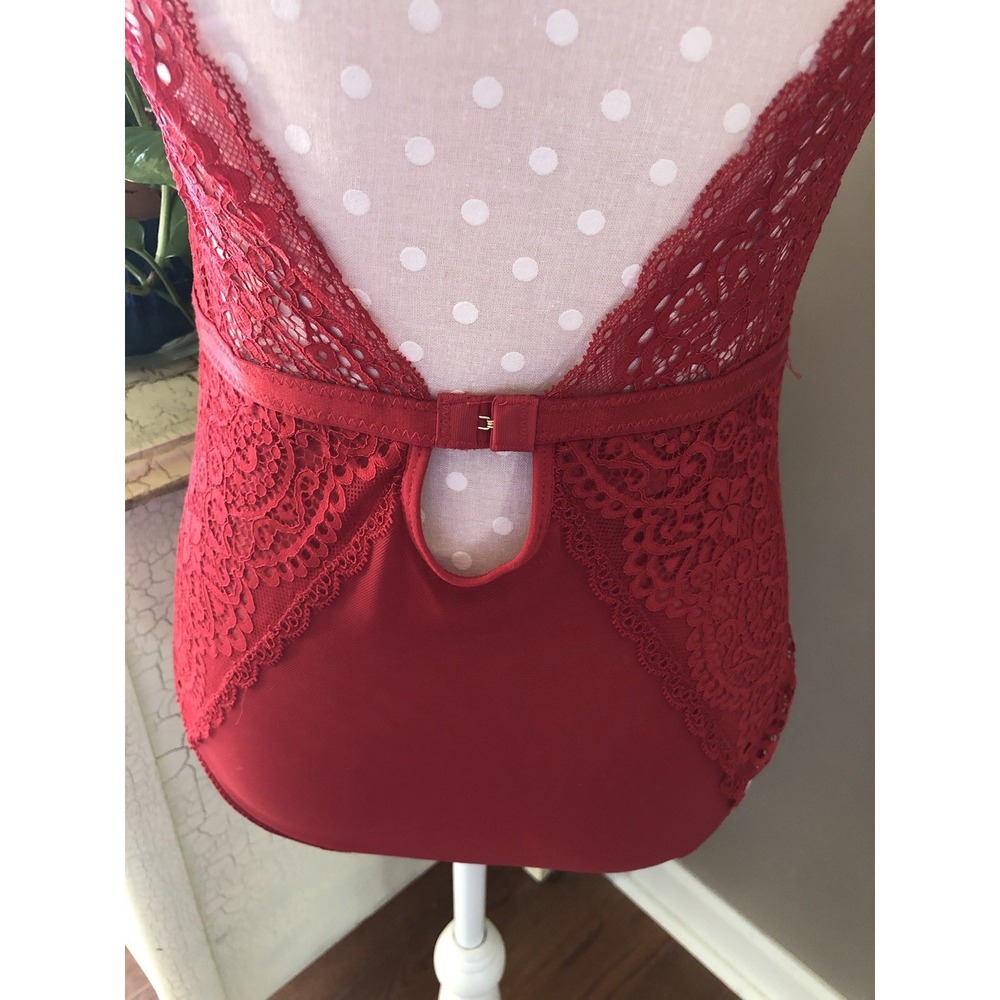 Lace Teddy Bodysuit Lingerie Babydoll Red Open Back Women's Large - Picture 5 of 10